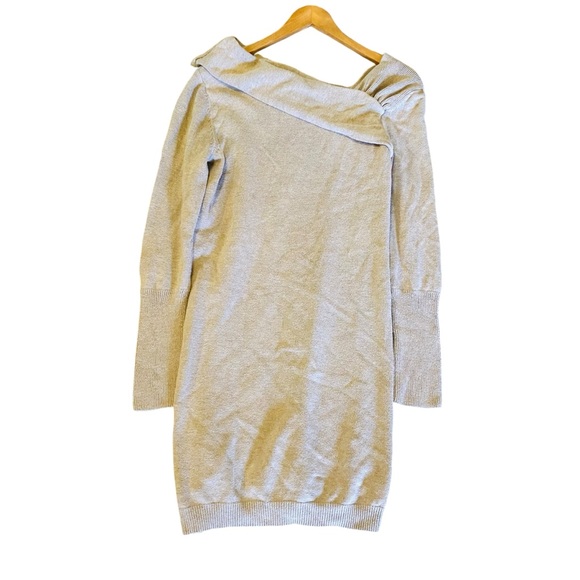 Calvin Klein Dresses & Skirts - CALVIN KLEIN Oatmeal Asymmetrical Off The Shoulder Sweater Dress